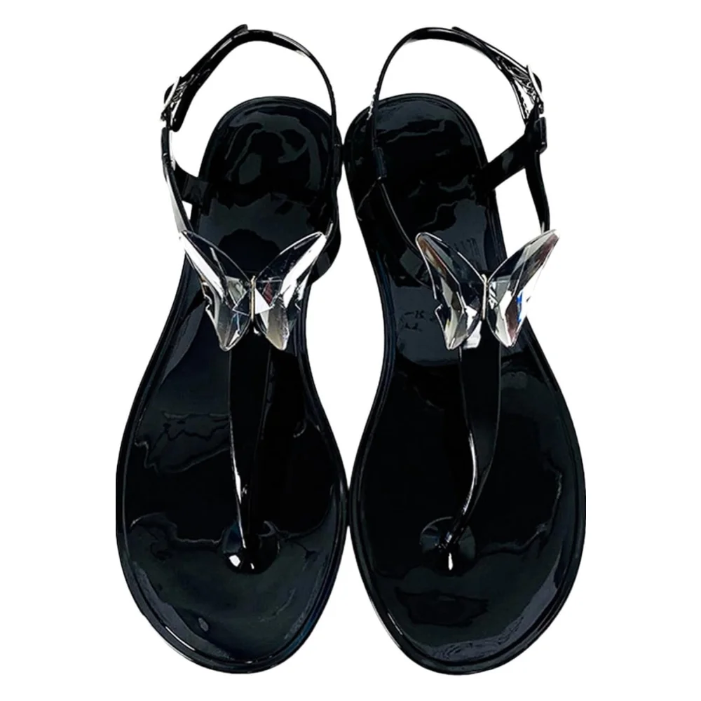 Olivia Miller Crystal Black Butterfly Jelly Thong Flip Flop Sandal 10 M